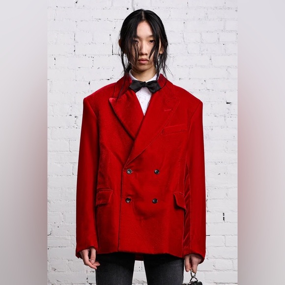 R13 DB Peak Lapel Ragged Blazer, Red Velvet - Picture 11 of 17